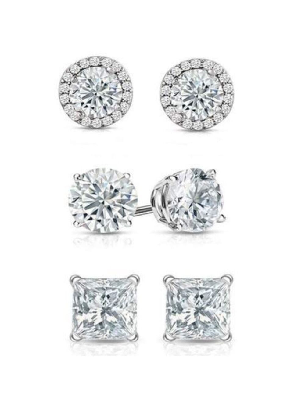 Sterling Silver Set Of 3 Stud Earrings Made With Swarovski Crystals NWT